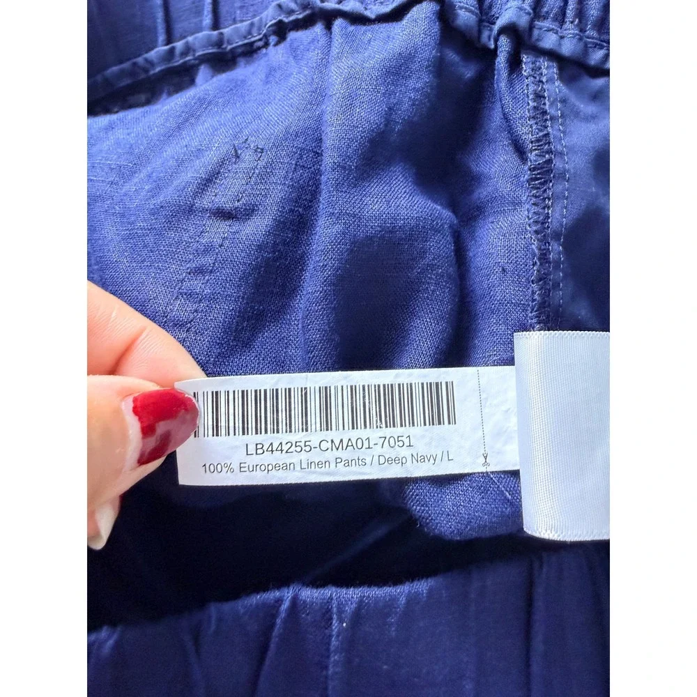 Quince 100% European Linen Pants Women L Deep Navy Blue Elastic Waist Pockets